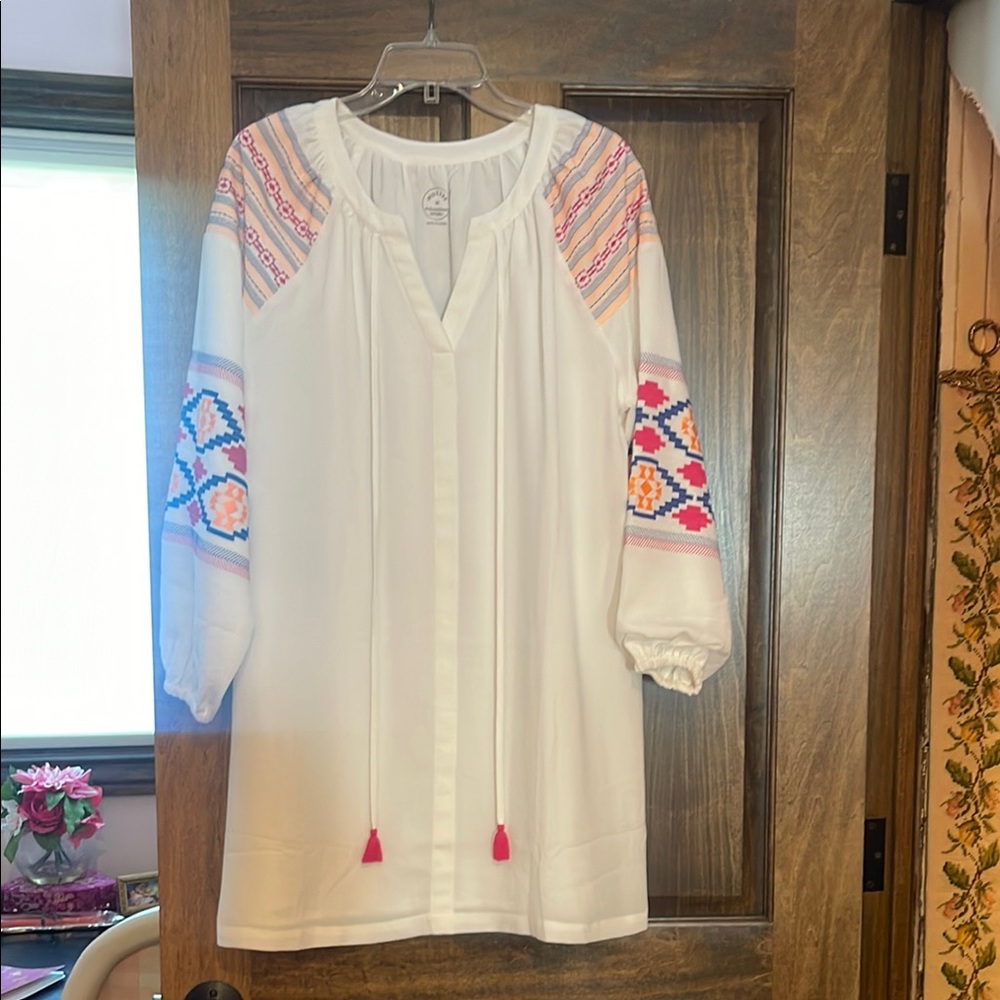 Mott50 Cream Long Sleeve Bishop Dress Resort Wear